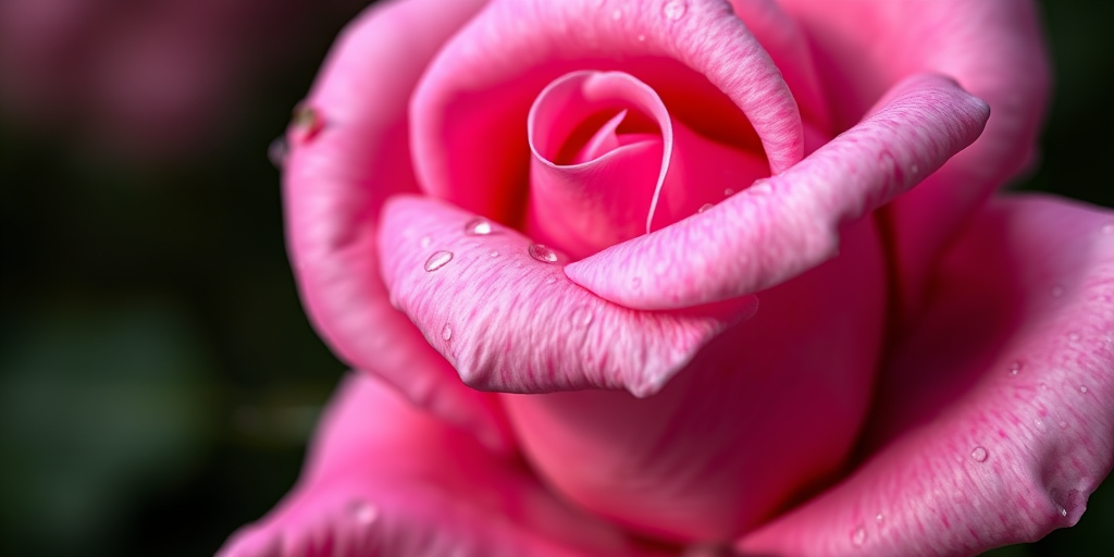 close-up shot of a wet pink rose with drops of water on its petals, shallow depth of field, natural light, ISO 100, aperture f/2.8, 50mm lens, DSLR camera, focus on flower with dark blurred background