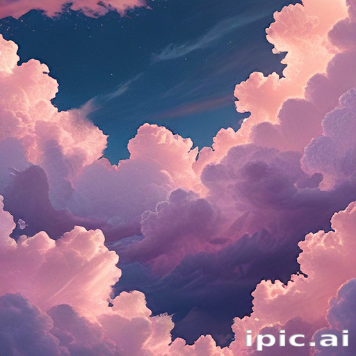 Dreamy Sky Filled with Soft Pink and Purple Fluffy Clouds