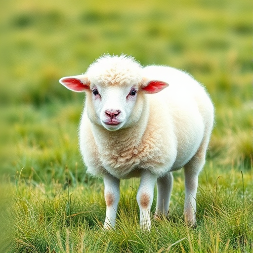 Create a watercolor illustration of a fluffy sheep standing in a grassy field, captured with a Canon EOS R5, 50mm f/1.2 lens, aperture f/2.8, ISO 100, in natural lighting for vibrant colors and soft details.