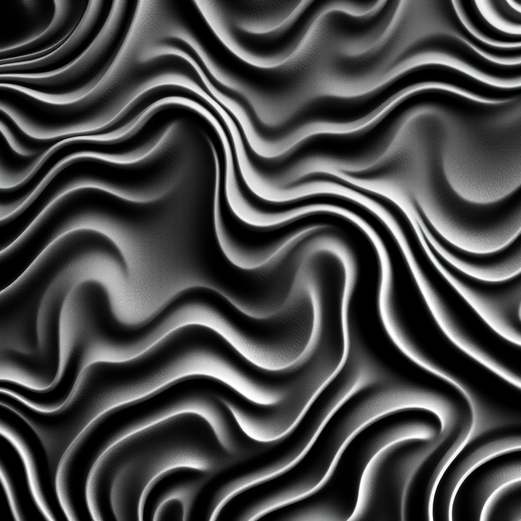 Create an abstract black and white wavy pattern resembling contours or topography, with high contrast and smooth gradients, using a professional DSLR camera, 50mm lens, f/2.8 aperture, ISO 100, natural lighting, capturing an overhead view for clarity and detail.