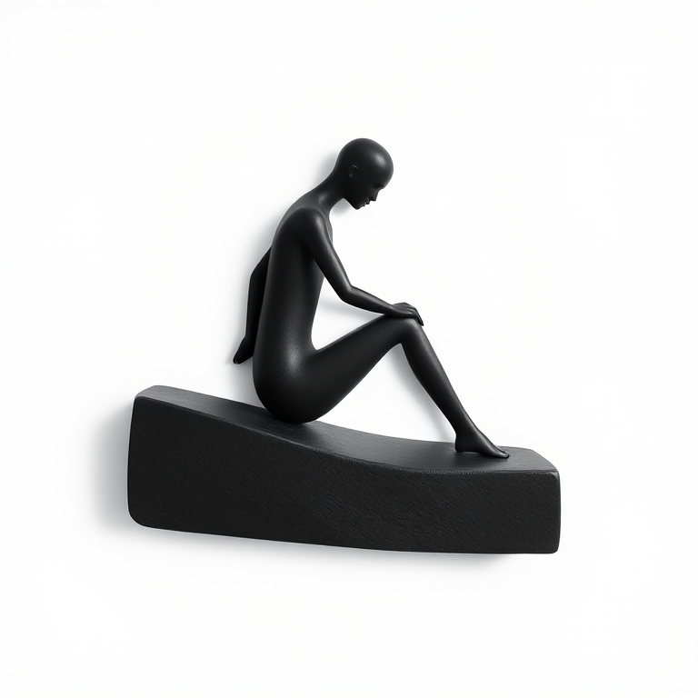 Generate a high-resolution image of a minimalistic black figure on a white background using a Canon EOS R5 with an aperture of f/8, shutter speed of 1/250 sec, ISO 100, taken in a flat lay view with natural lighting.