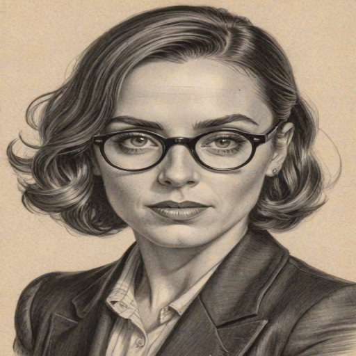 Bewitching Mel C, pencil sketch, portrait of Resplendent woman 1930s in glasses, hair style beatnik, outline, clear lines, fine lines, 8k