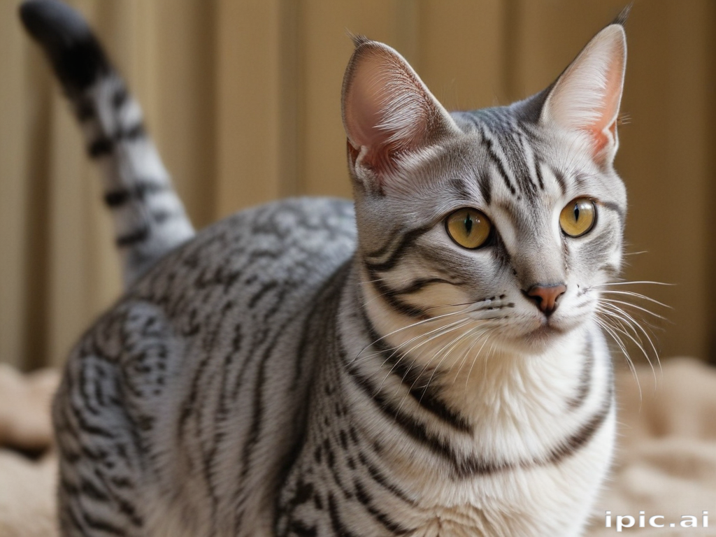 A Beautiful Silver Tabby Cat with Striking Yellow Eyes in Focus.