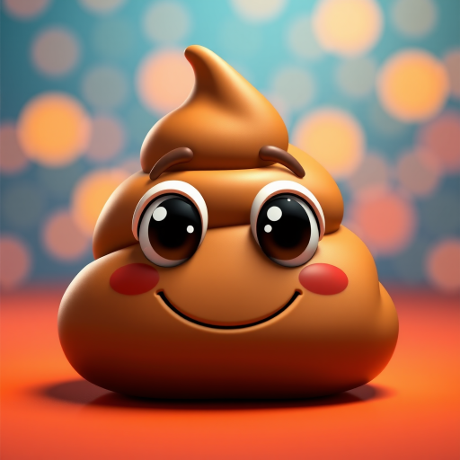 Create a 3D cartoon-style illustration of a smiling poop emoji with large cartoon eyes centered in the frame, lit with soft diffuse lighting, using a Canon EOS R5, with a 50mm lens at f/1.8, ISO 100, and a shallow depth of field for a vibrant background.