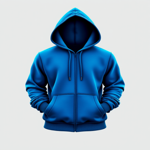 Create a high-quality vector illustration of a blue hoodie with a gradient effect, using a Canon EOS R5, f/2.8 aperture, ISO 100, and a 50mm lens, with a front view to enhance details and texture.