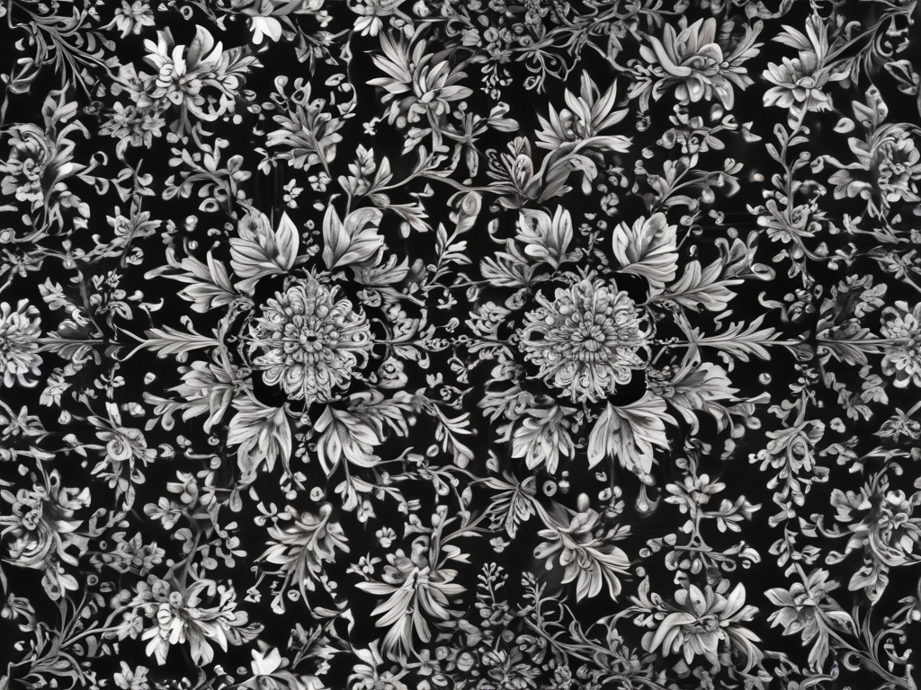 Elegant Black and White Floral Pattern with Intricate Botanical Designs