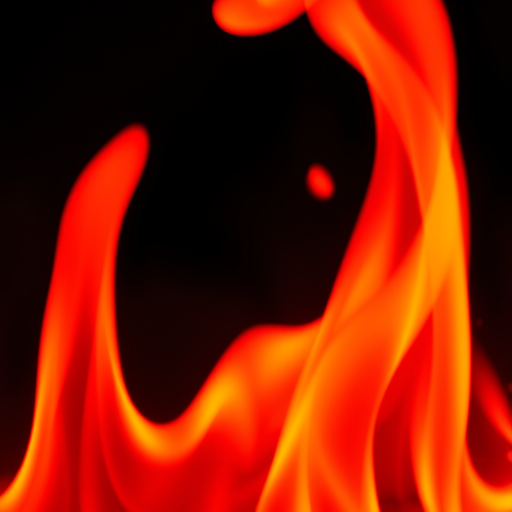 Create a vibrant illustration of flames with varying shades of orange and red, captured with a Canon EOS R5 at f/2.8, ISO 100, 1/500s, in a close-up shot using macro photography to enhance detail and clarity.
