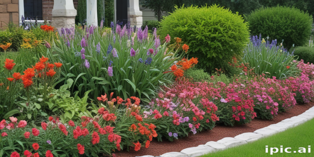 Vibrant Flower Garden Featuring Colorful Blooms and Lush Greenery in ...