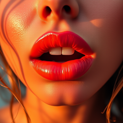Ombre sunset woman lips blending warm oranges and pinks, capturing the essence of a tropical paradise