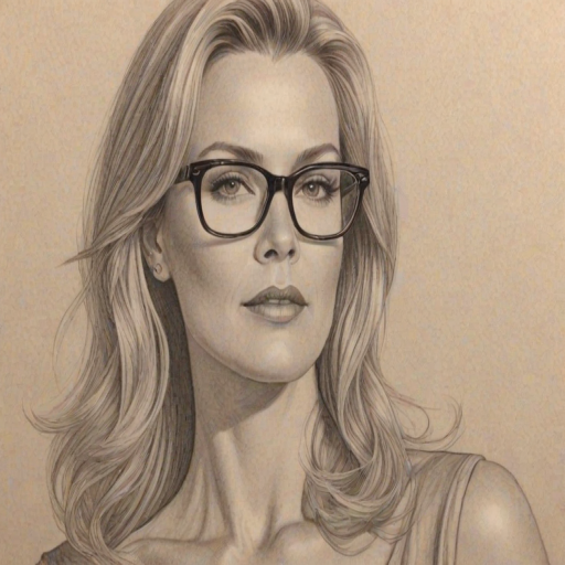 Wonderful Katherine Kelly Lang, pencil sketch, portrait of Alluring woman 1927s in glasses, hair style beatnik, outline, clear lines, fine lines, 8k
