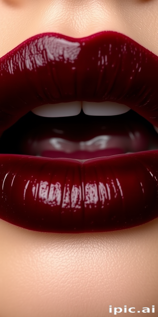 Sultry wine-stained lips showcase a deep burgundy center that fades to a softer hue at the edges, mimicking the look of sipping fine red wine