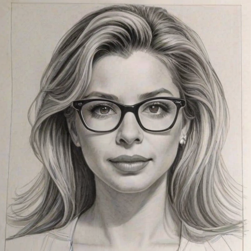 Gorgeous Mira Sorvino, pencil sketch, portrait of Stunning woman 1958s in glasses, hair style beatnik, outline, clear lines, fine lines, 8k