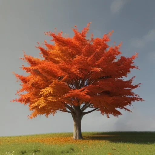 Vibrant Autumn Tree with Fiery Orange Leaves Against a Clear Sky