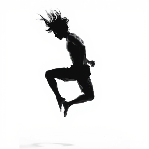Create a high-resolution digital rendering of a stylized, abstract, human figure in mid-leap, using a Canon EOS R5 camera with a 50mm f/1.2 lens, ISO 100, aperture f/8, and a soft, even lighting setup to enhance shadow details and textures, with a clean white background for contrast.