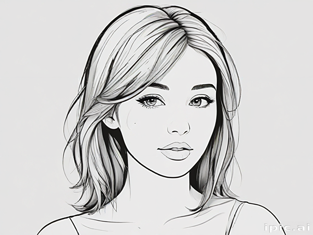 Stylized Black and White Illustration of a Young Woman with Long Hair