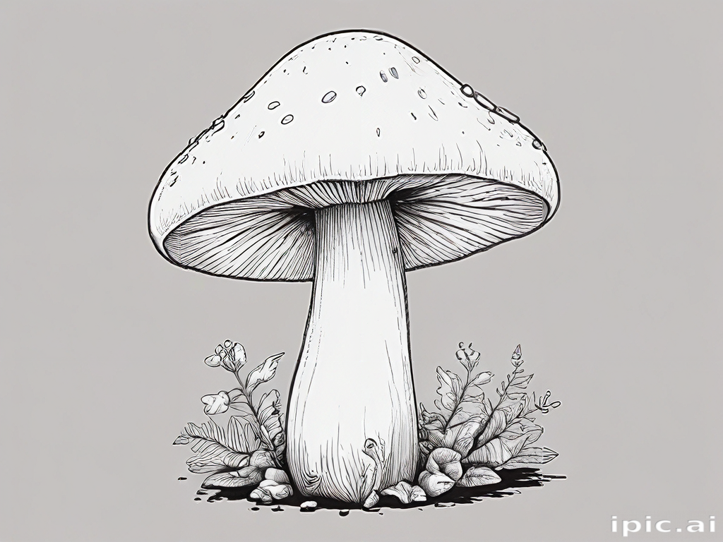 Intricate Black and White Illustration of a Majestic Mushroom ...