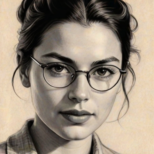 Gorgeous Amelia Warner, pencil sketch, portrait of Appealing woman 1936s in glasses, hair style beatnik, outline, clear lines, fine lines, 8k