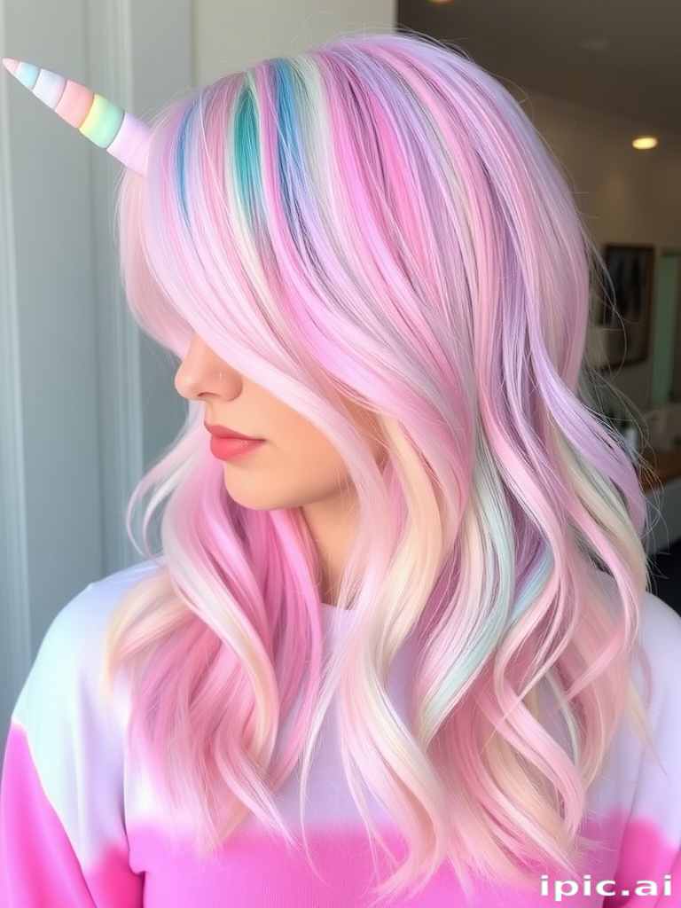 Whimsical pastel rainbow bob known as Unicorn Dream showcasing a harmonious blend of soft hues seamlessly melting together in a mesmerizing display of color reminiscent of cotton candy clouds