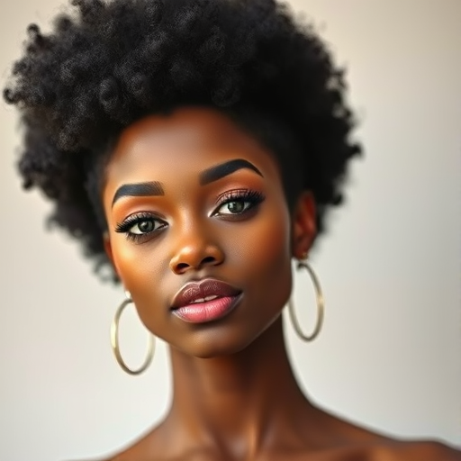 Create a high-resolution vector illustration of a woman with an exaggerated black afro hairstyle and bold features, captured using a DSLR camera at f/1.8 aperture, ISO 100, 50mm lens, natural lighting, in a front view perspective with a soft focus background.
