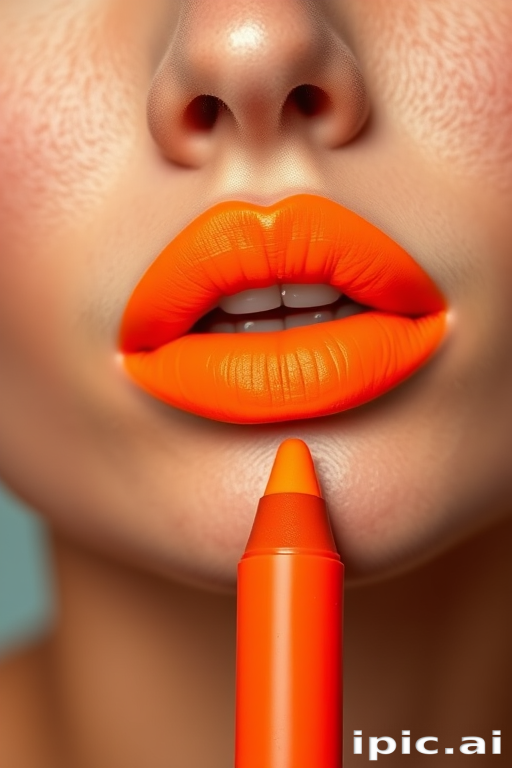 Neon orange matte lip crayon "Electric Tangerine" with a vibrant pigmentation and precise application, ideal for bold summer looks and creative makeup, long-wearing and smudge-proof