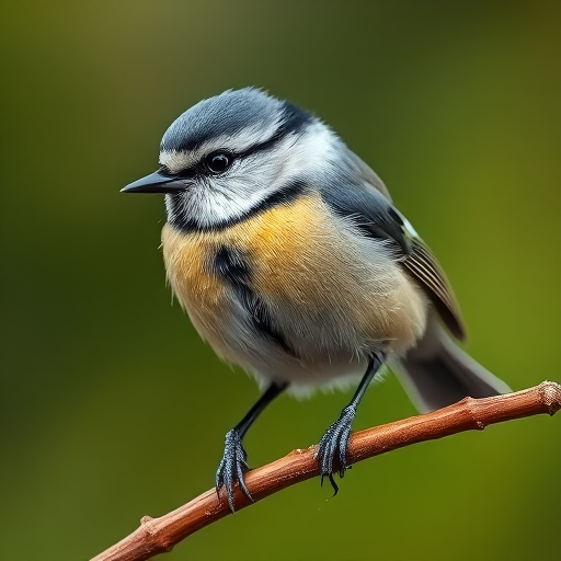 A close-up of a great tit perched on a branch, captured with a DSLR camera, 85mm lens, f/4 aperture, ISO 200, 1/200s shutter speed, natural light, shallow depth of field, soft background blur.