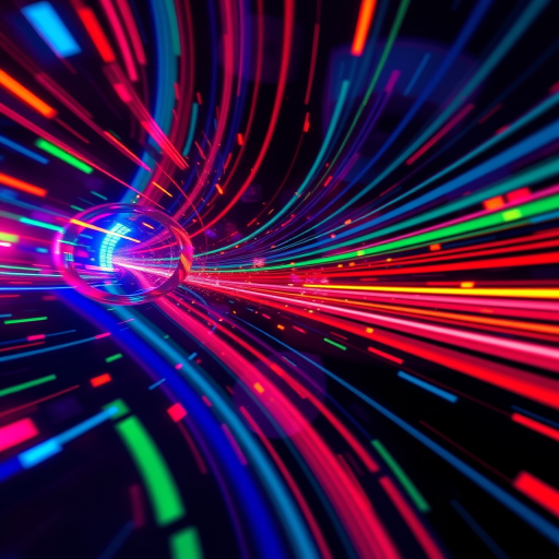 create an abstract digital art piece featuring colorful wireless signal bars with vibrant streaks of color, high resolution, ISO 100, f/4, 1/200 sec, shot with a DSLR camera from a top-down view with soft lighting techniques