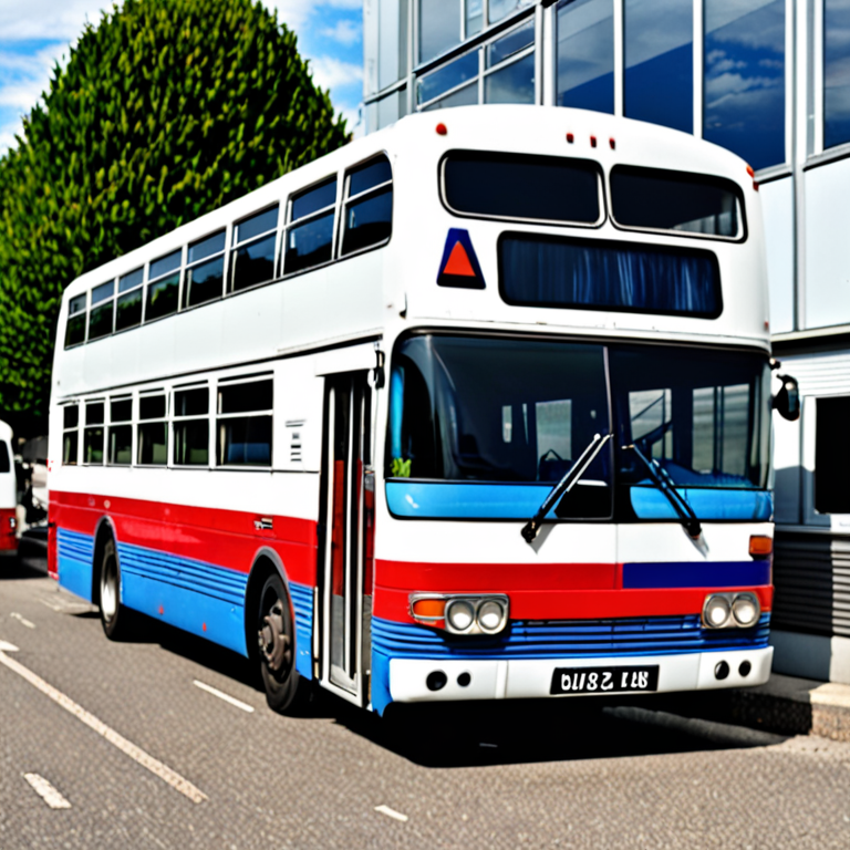 Bus BLUE, white and red
