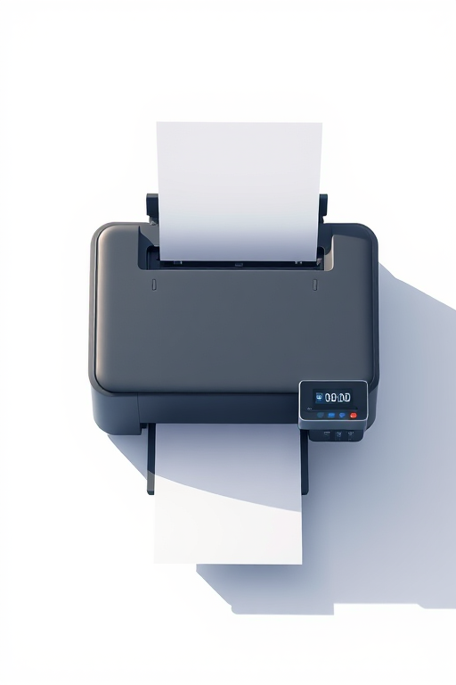 create a detailed digital illustration of a printer with a sheet of paper emerging from it in a modern style, high resolution, 50mm lens, f/2.8 aperture, ISO 100, soft lighting, top-down view, digital art