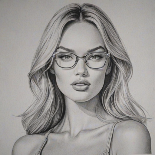 Wonderful Candice Swanepoel, pencil sketch, portrait of Pleasing woman 1963s in glasses, hair style beatnik, outline, clear lines, fine lines, 8k