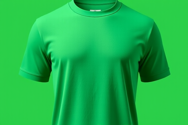 Generate a high-resolution image of a plain green t-shirt front view, using a DSLR camera with a 50mm lens, aperture set to f/2.8, ISO 100, and natural lighting for enhanced color vibrancy.