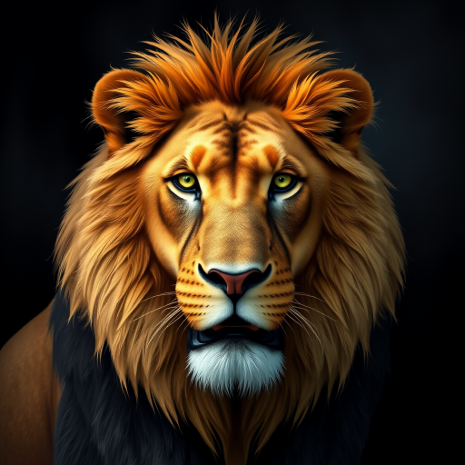Create an ultra-detailed vector illustration of a majestic lion's head, with rich golden fur and intense green eyes, set against a dark, textured background, captured using a Canon EOS R5, with a 50mm f/1.2 lens, aperture set to f/2.8, ISO 100, and a shallow depth of field to enhance focus on the lion's features.