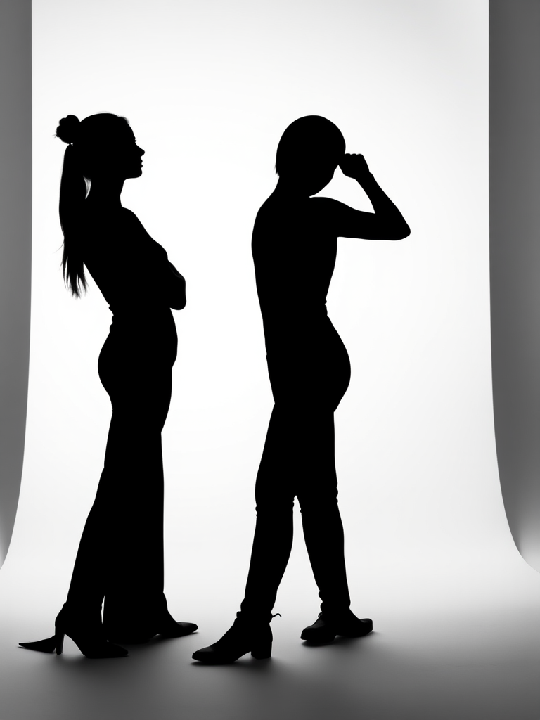 Generate a high-resolution image of a minimalist black silhouette on a white background, captured with a Canon EOS R5 at f/2.8, ISO 100, 1/200 sec, utilizing a 50mm lens, in a studio setting with soft lighting.
