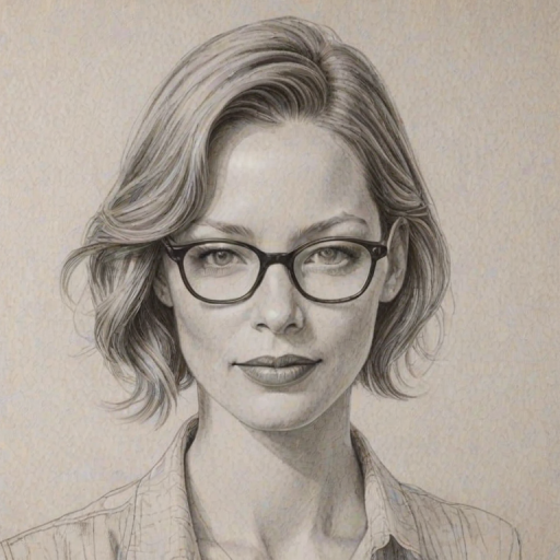 Radiant Sienna Guillory, pencil sketch, portrait of Delightful woman 1937s in glasses, hair style beatnik, outline, clear lines, fine lines, 8k