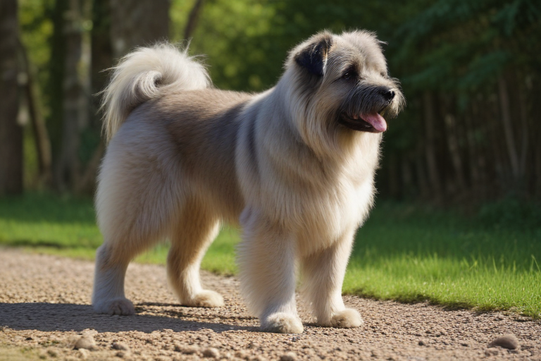 A Fluffy Dog Enjoying a Sunny Day in a Lush Green Park.