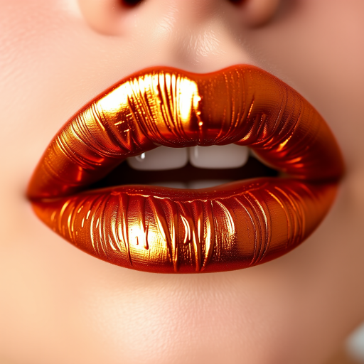 Metallic copper lips with a foiled effect, "Burnished Amber" features a high-impact metallic finish that looks like liquid metal on the lips