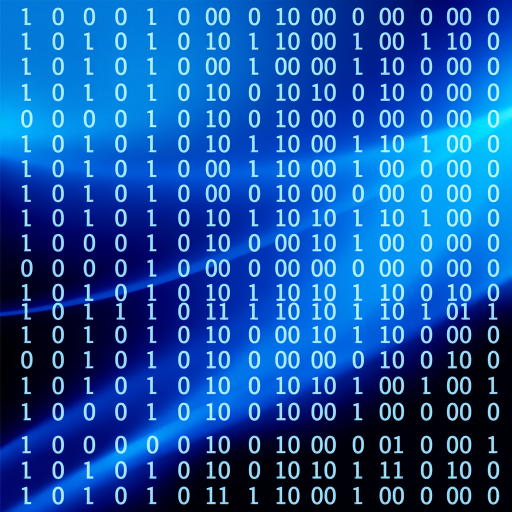 Generate an abstract digital background featuring a gradient of blue color with binary code (0s and 1s) overlaying in a sleek, modern style, using a Canon EOS 5D Mark IV camera, aperture f/8, ISO 100, 24mm focal length, shot in soft focus to create depth and enhance visual quality.