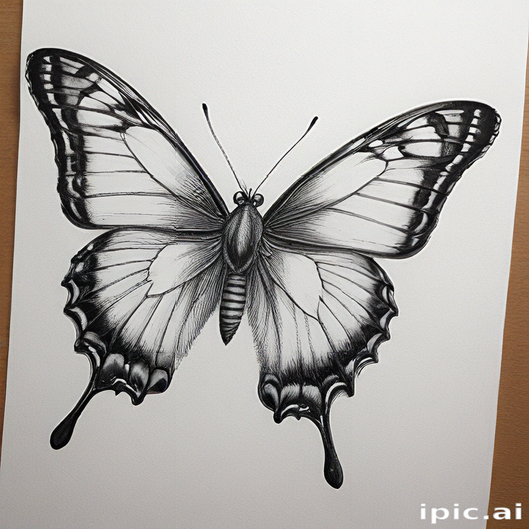 Intricate Black and White Illustration of a Stunning Butterfly Design