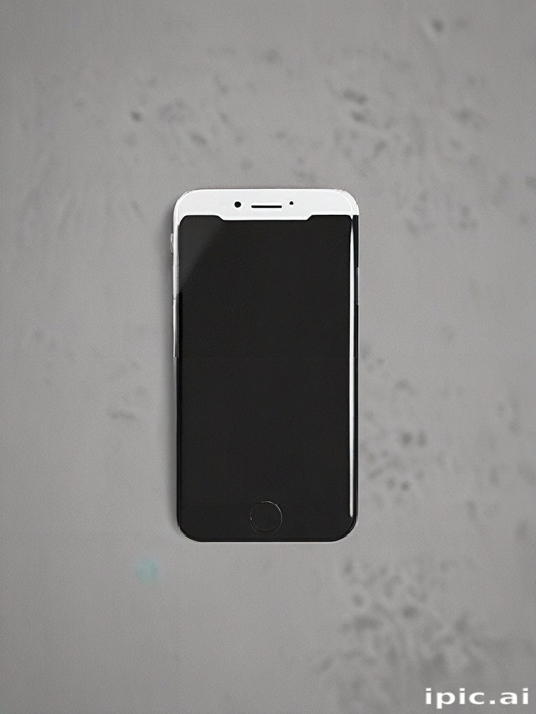 A Sleek Black Smartphone Resting on a Textured Gray Surface.