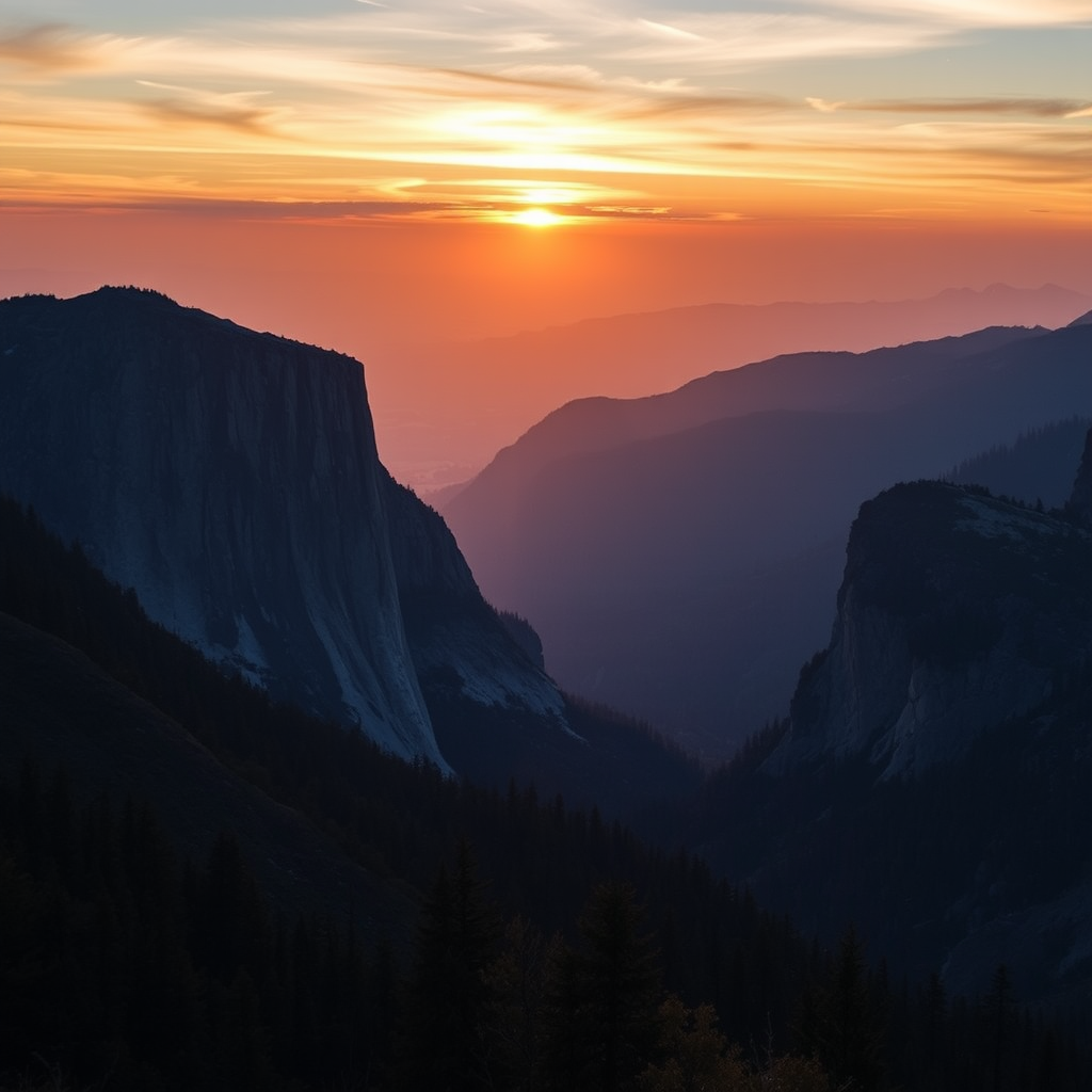Generate a high-resolution image of a serene mountain landscape during sunrise, camera settings f/8, ISO 100, shutter speed 1/200s, camera view wide-angle, camera style landscape photography, camera type DSLR.