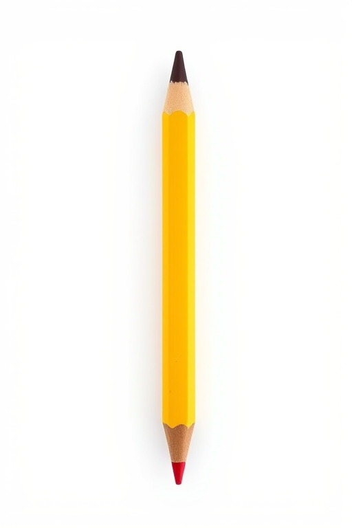 Create a hyper-realistic image of a yellow pencil on a white background, using a DSLR camera with a 50mm lens, aperture set to f/2.8, ISO 100, and natural lighting for enhanced clarity and detail.