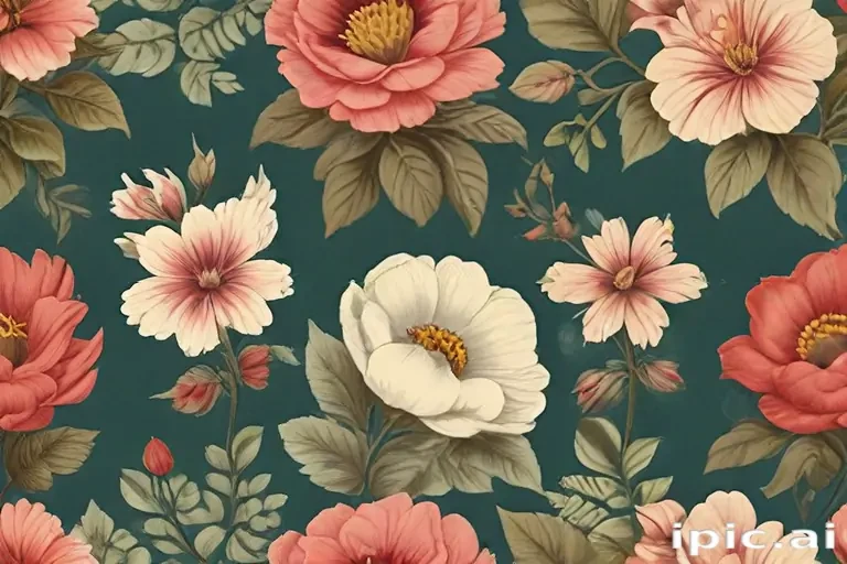 Colorful Floral Pattern Featuring Various Blossoms on a Dark Green ...