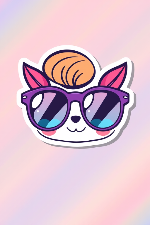 design a kawaii Sassy sunglasses sticker, 3d digital art, colorful background, sticker line weight