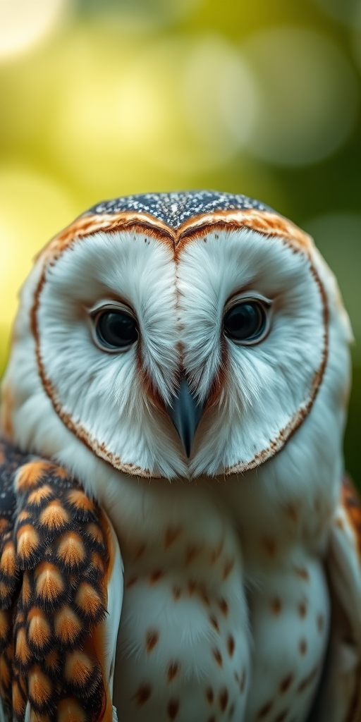 Close-up portrait of a barn owl with intricate feather details, natural setting, soft diffused light, aperture f/2.8, shutter speed 1/200s, ISO 100, macro lens, DSLR camera.