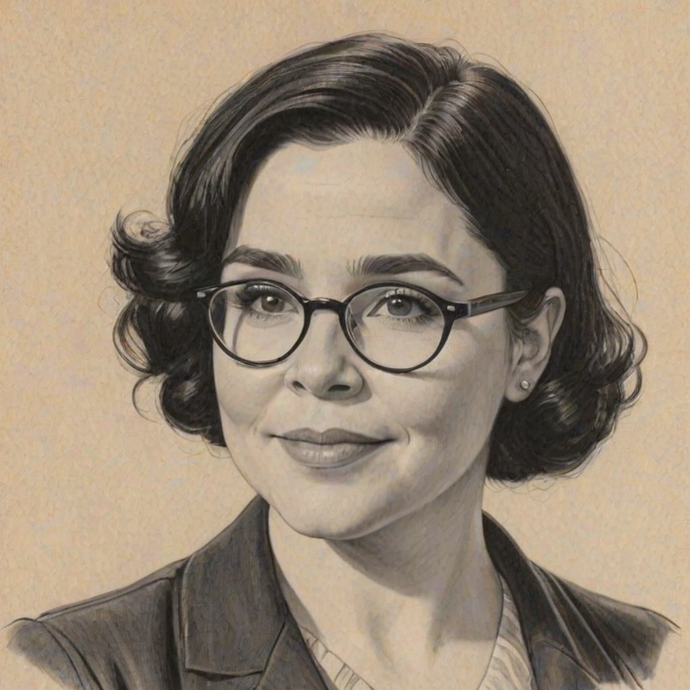 Charming Alex Borstein, pencil sketch, portrait of Wonderful woman 1943s in glasses, hair style beatnik, outline, clear lines, fine lines, 8k