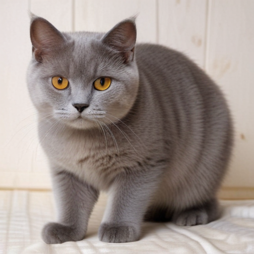 A Playful Grey Cat with Striking Yellow Eyes Posing for the Camera
