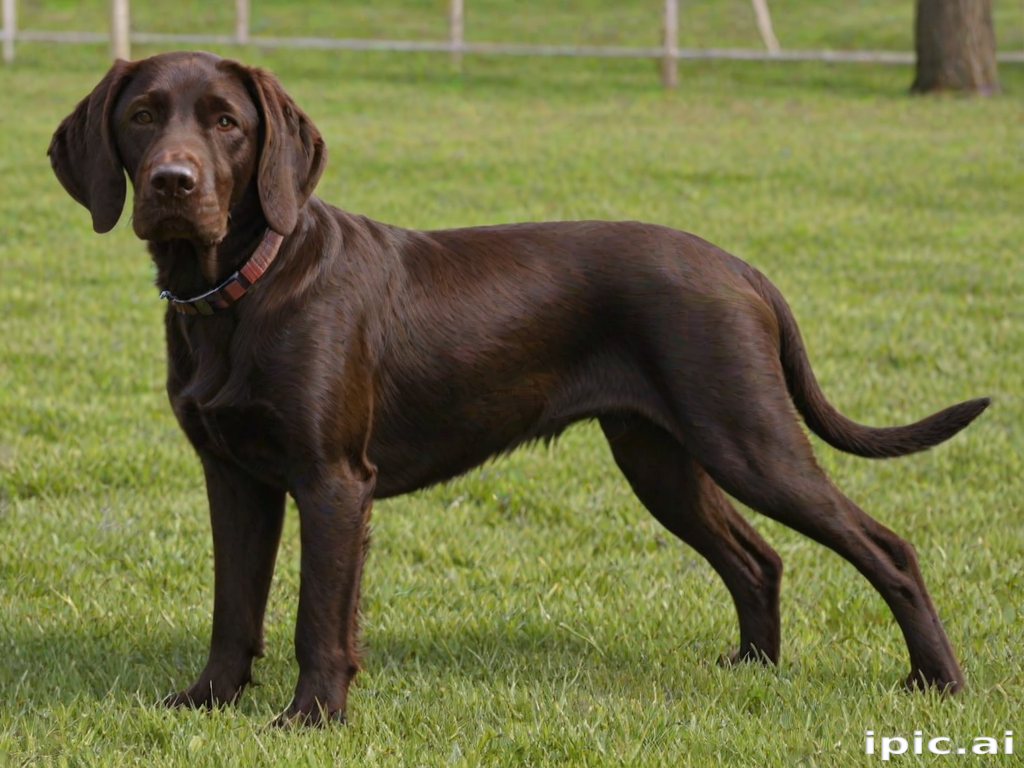 A Playful Brown Labrador Retriever Standing Proudly on Green Grass.