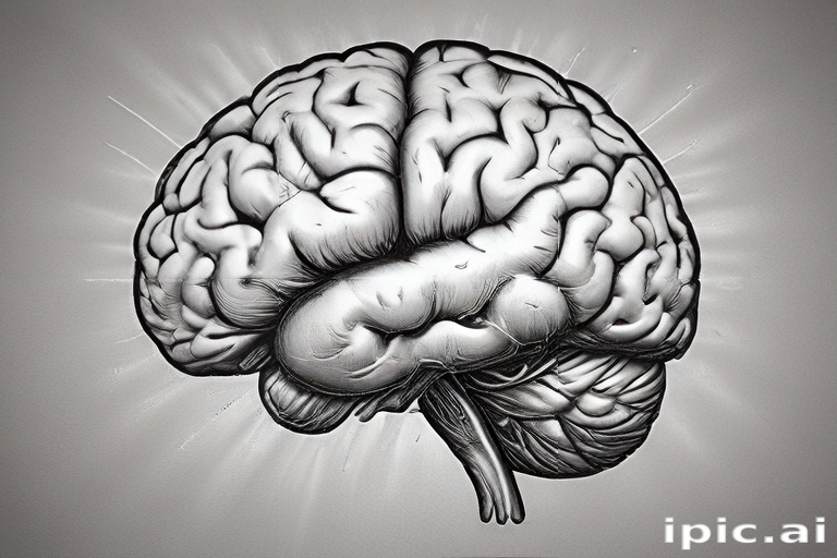 Intricate Black and White Illustration of a Human Brain with Radiating ...