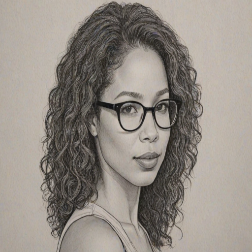 Graceful Jurnee Smollett, pencil sketch, portrait of Appealing woman 1969s in glasses, hair style beatnik, outline, clear lines, fine lines, 8k