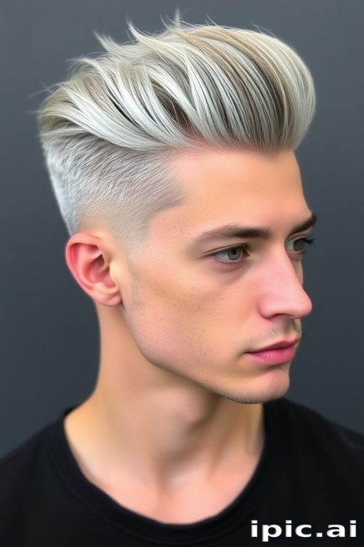 Sophisticated Silver Fox Pompadour showcasing a blend of natural gray and platinum tones, styled into a sleek and voluminous quiff for a timeless and distinguished look