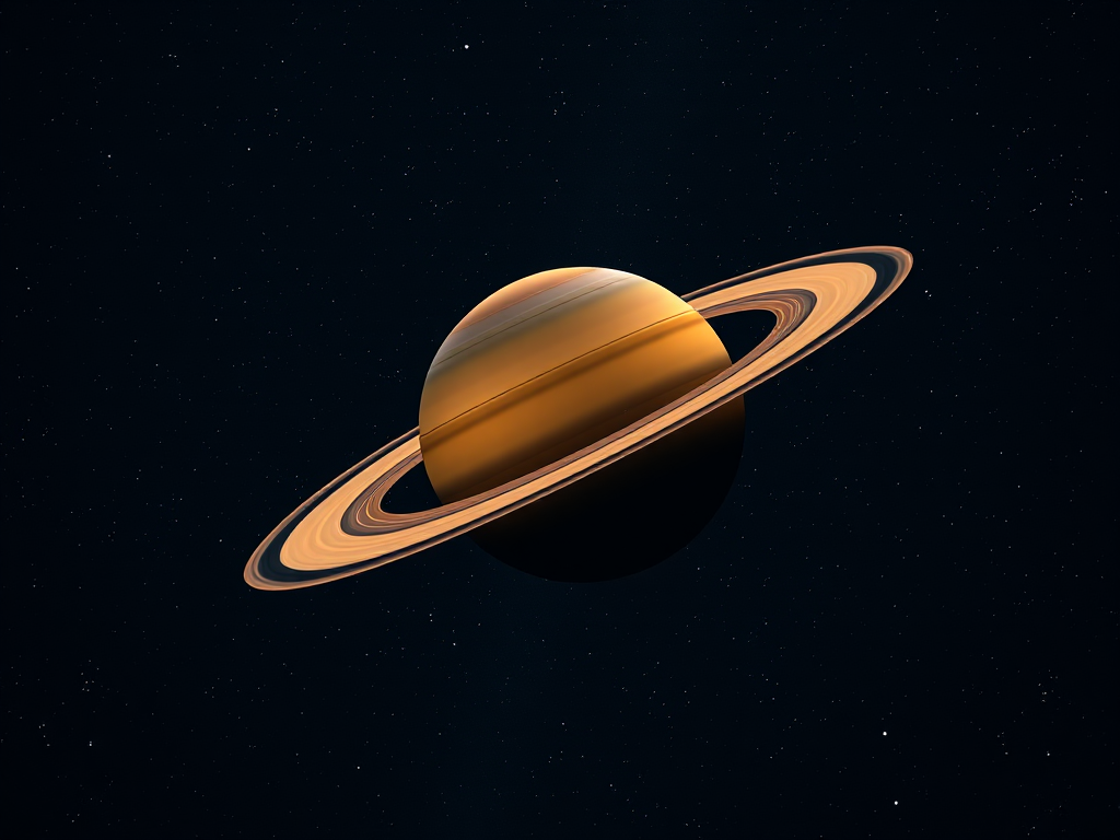 Create a high-resolution image of Saturn in space, with vibrant rings and a starry background, using a DSLR camera with a 50mm lens, aperture set to f/8, ISO 400, shot from a wide-angle perspective to capture surrounding celestial bodies.